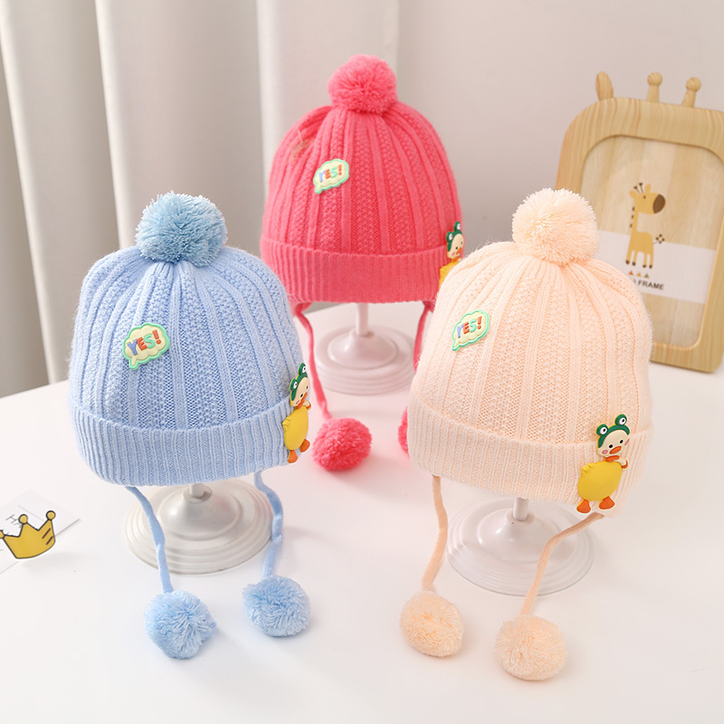 宝宝帽子冬季可爱婴儿毛线帽护耳保暖针织秋冬天男孩女儿童套头帽