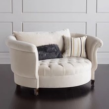 美式客厅卧室休闲单人半圆弧形布艺拉扣蓝色创意新古典咖啡厅沙发