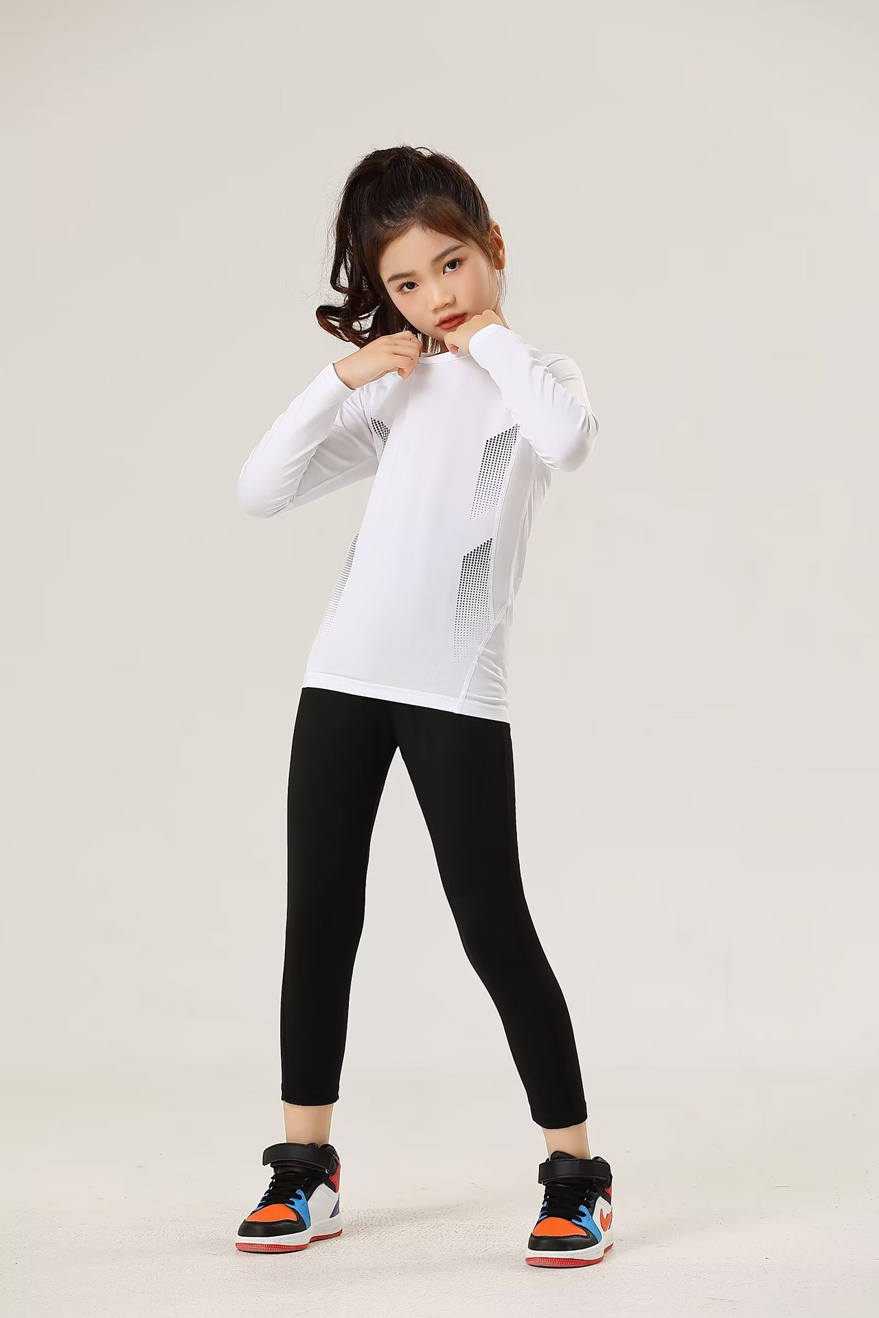 跨境儿童紧身衣训练服成人速干运动套装瑜伽服女孩篮球足球健身服