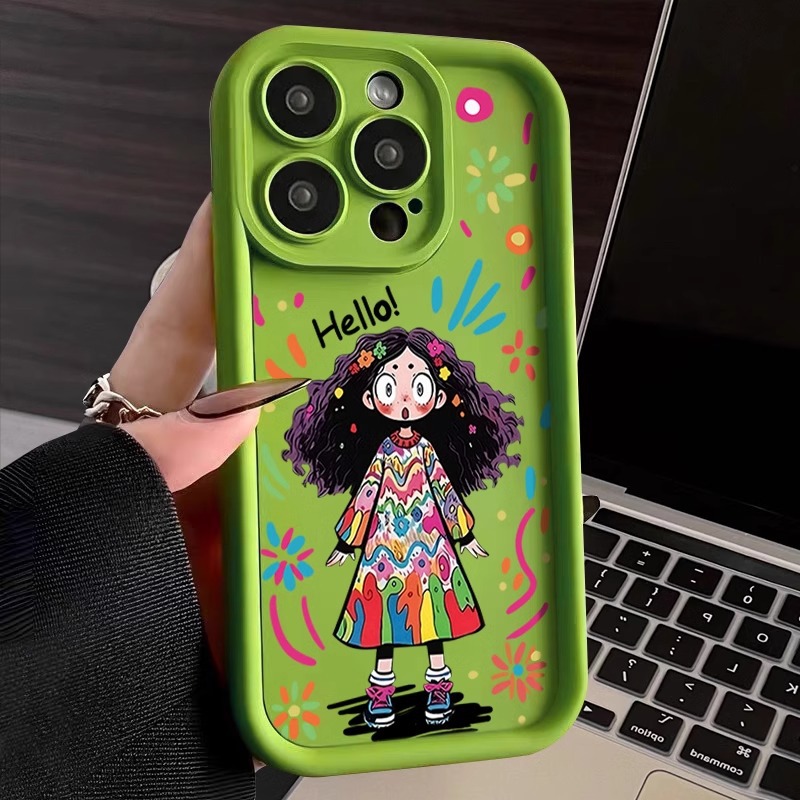 适用苹果手机壳/11苹果15/13/14涂鸦女孩彩绘-阿里巴巴