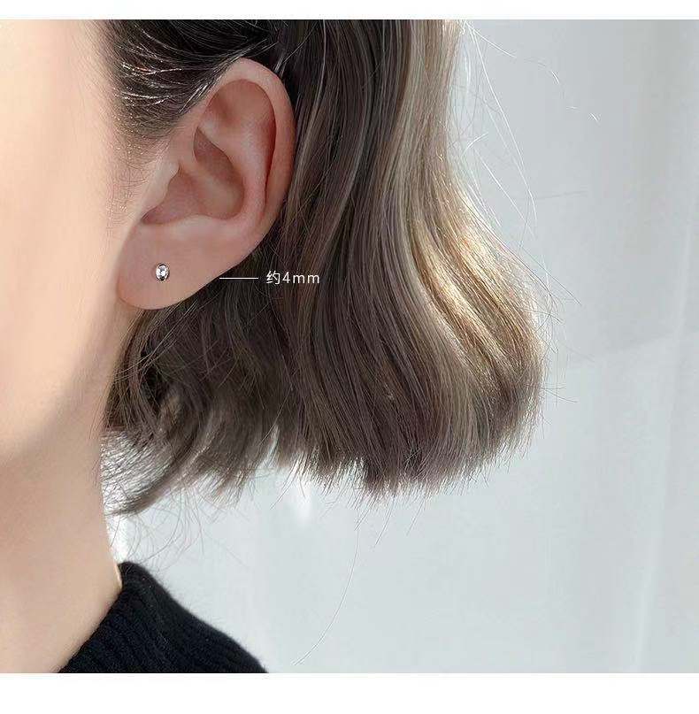 Genuine S999 Sterling Silver Light Bead Silver S990 Ear Studs Female Earrings New Trendy Simple and Compact Otica Stick Ear Piercing Hot Sale
