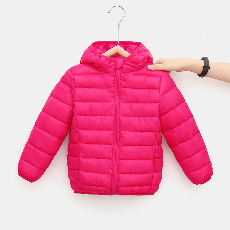 2023 Autumn and Winter New Solid Color Children's down and Wadded Jacket Young and Older Boys and Girls Hooded Lightweight Warm Cotton Coat