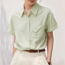 短袖衬衫女2024夏季新款设计感小众上衣宽松休闲减龄气质条纹衬衣