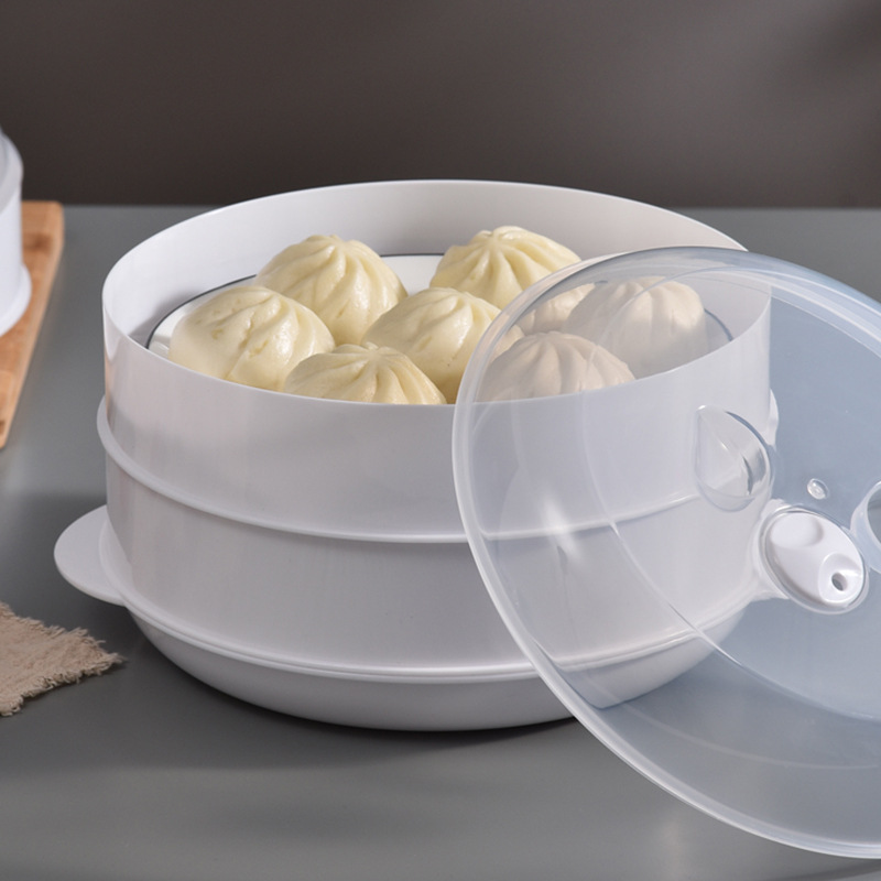 Microwave Oven Plastic Steamer Steamed Buns with Lid Heating Steaming Box Multi-Layer Creative Japanese round Steamer 0714