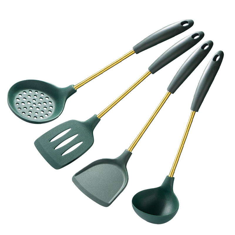 Stainless Steel Silicone Kitchenware Set Pot Ladel Four-Piece Non-Stick Pan Spatula Strainer and Soup Spoon Kitchen Cooking Utensils