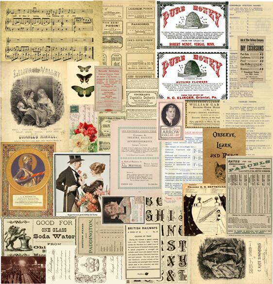 54张特种纸复古tn手帐素材布纹纸老海报旧报纸书页混合装