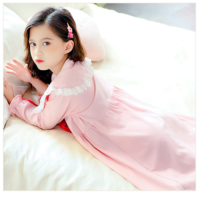 女童睡裙夏季蝴蝶结儿童长袖连衣裙睡衣宝宝可爱卡通家居服