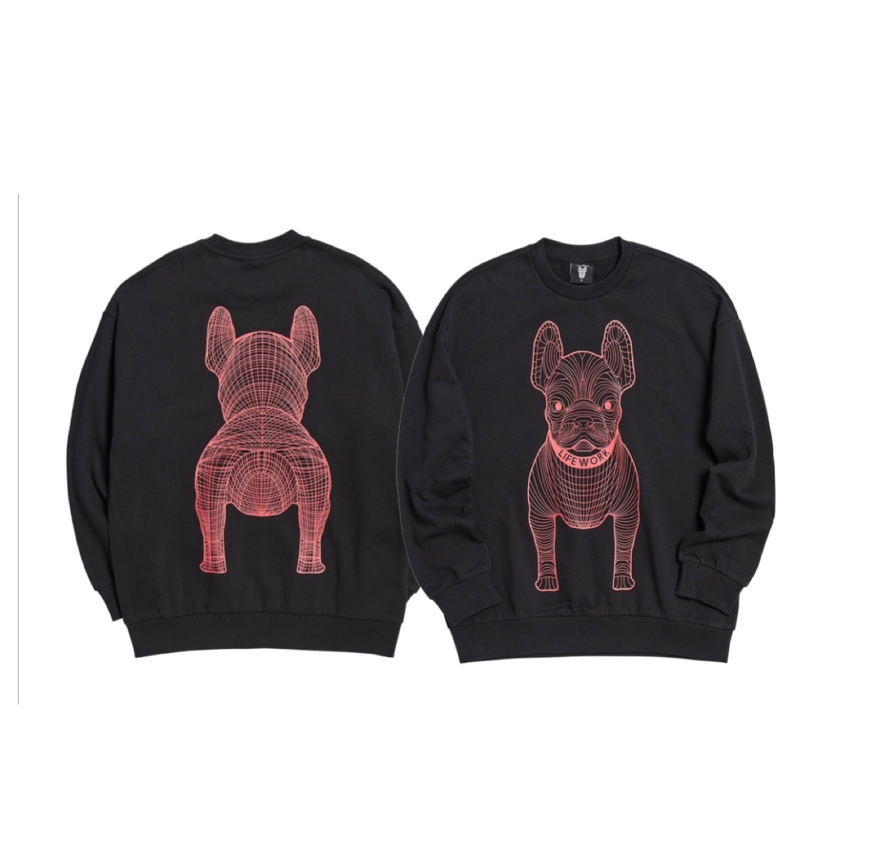 韩国lifework新法斗狗狗头卫衣圆领套头长袖潮人男女款430克毛圈