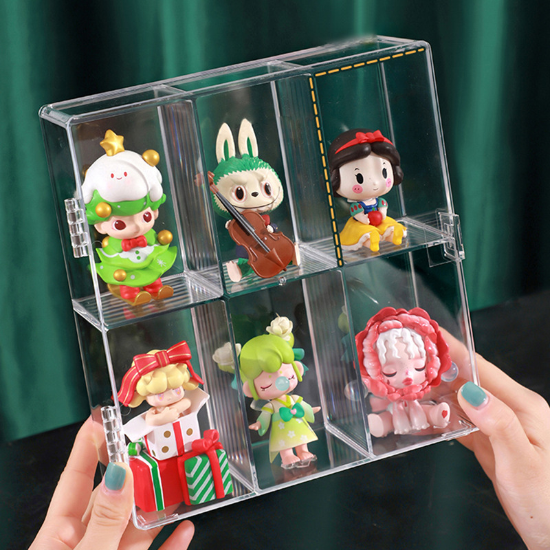 6格亚克力收纳盒 透明乐高玩具收纳柜娃娃泡泡玛特盲盒展示架批发