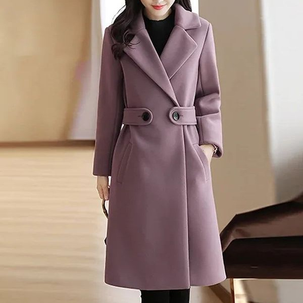 时尚韩版毛呢外套女中长款2023秋冬季女装修身显瘦呢子女大衣