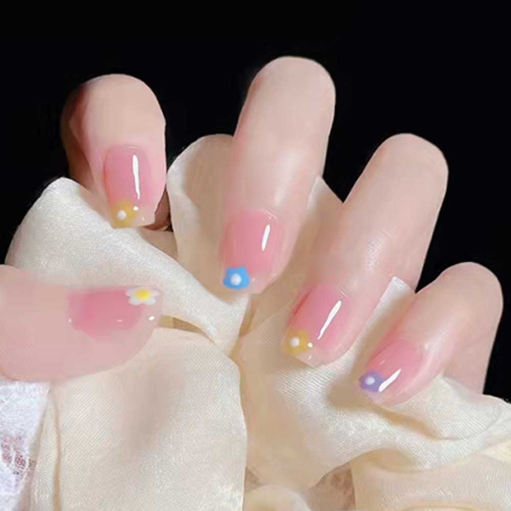 新款粉色短款紫色小雏菊可爱少女美甲贴假指甲穿戴手指甲成品批发