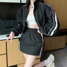 炸街套装裙两件套女2023夏季新款运动防晒短款上衣高腰半身短裙子