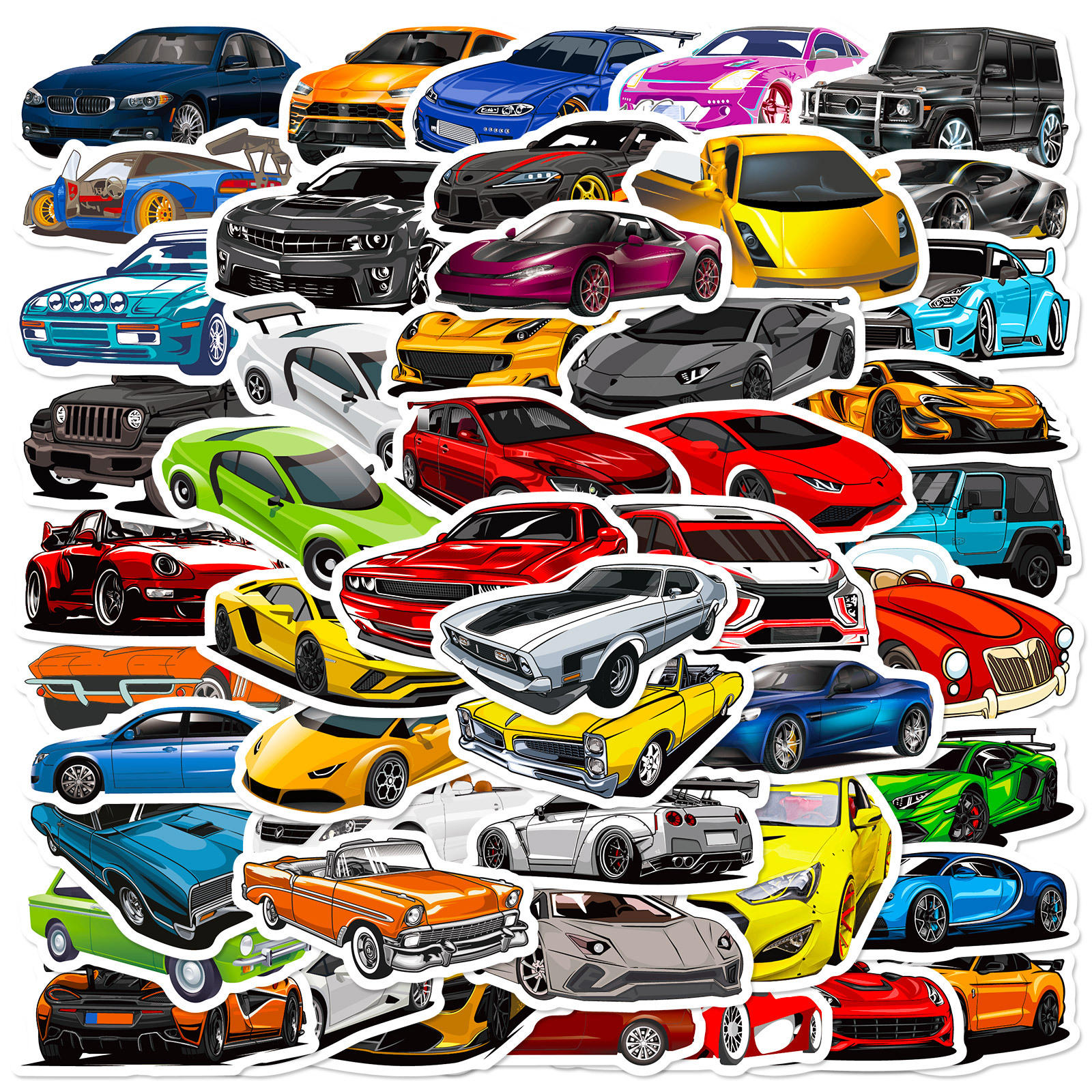 50张复古跑车儿童卡通贴画跨境亚马逊滑板电脑学生奖励涂鸦贴纸