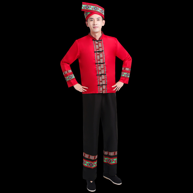 新款锡伯族舞蹈服装成人男云南贵州56个少数民族特色传统舞蹈服饰