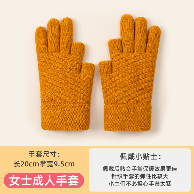 Exposed Two-Finger Gloves Women's Autumn and Winter Half-Finger Cold-Proof Warm Cycling Knitted Cycling and Driving Touch Screen Students Wholesale