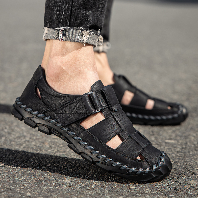 外贸跨境大码凉鞋2024新款休闲潮流包头一脚蹬男士沙滩鞋-阿里巴巴