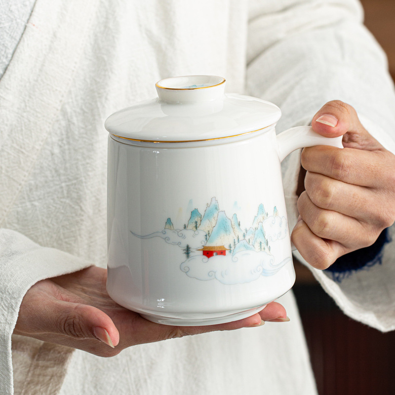 Ceramic Covered Handle Cup Personal Strainer Tea Brewing Cup Tea Water Separation Mug Bank Enterprise Printing Logo