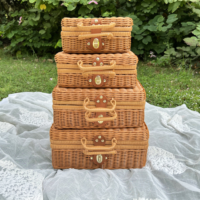 Rattan-like Portable Storage Box Vintage Ornament Gift Box Woven Rattan Boxes Photography Props Hand Gift Box Rattan Woven Box