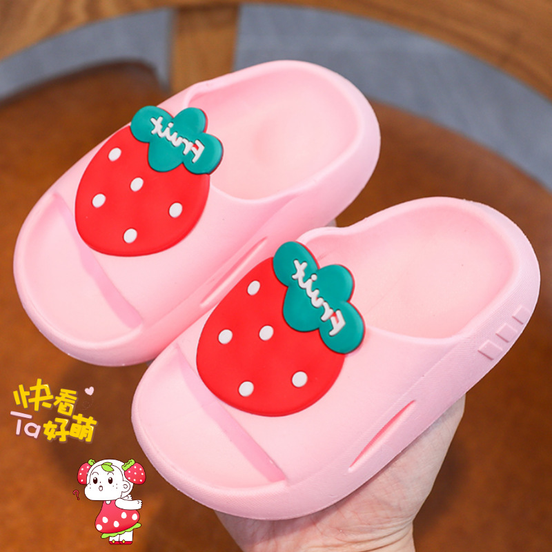 Children's Slippers Female Cartoon Strawberry Princess Home Cute and Breathable Bathroom Children Toddler Baby Summer Soft Bottom Boys