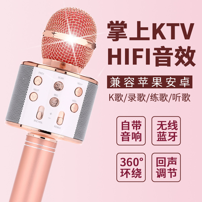 Ws858 Mobile Phone Gadget for Singing Songs Karaoke Wireless Bluetooth Condenser Microphone Children's Song Live Stream Microphone Audio Integrated