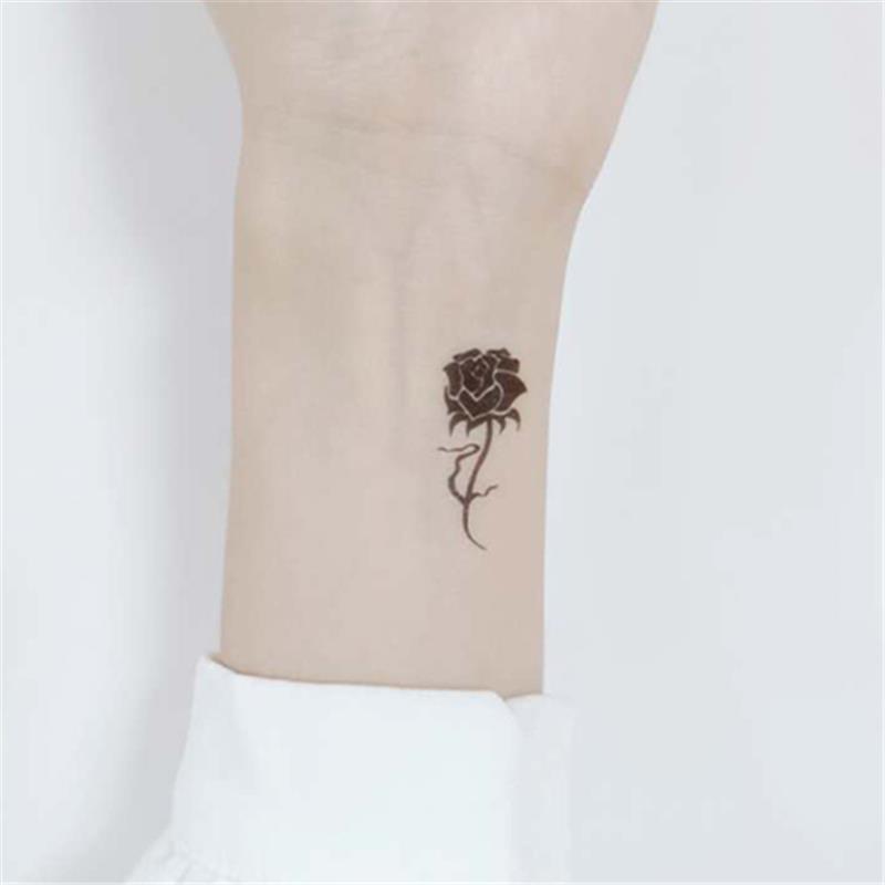 黑色玫瑰花纹身贴防水女持久仿真手指上小图案洗不的遮疤痕贴纸