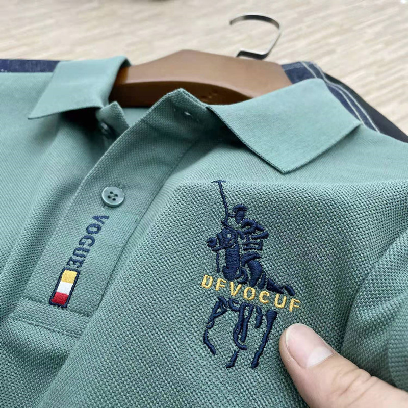 Business Shirt for Export Summer Men's Clothing Short Sleeve T-shirt Embroidered Lapel plus Size Polo Shirt Trendy Solid Color Men's Top