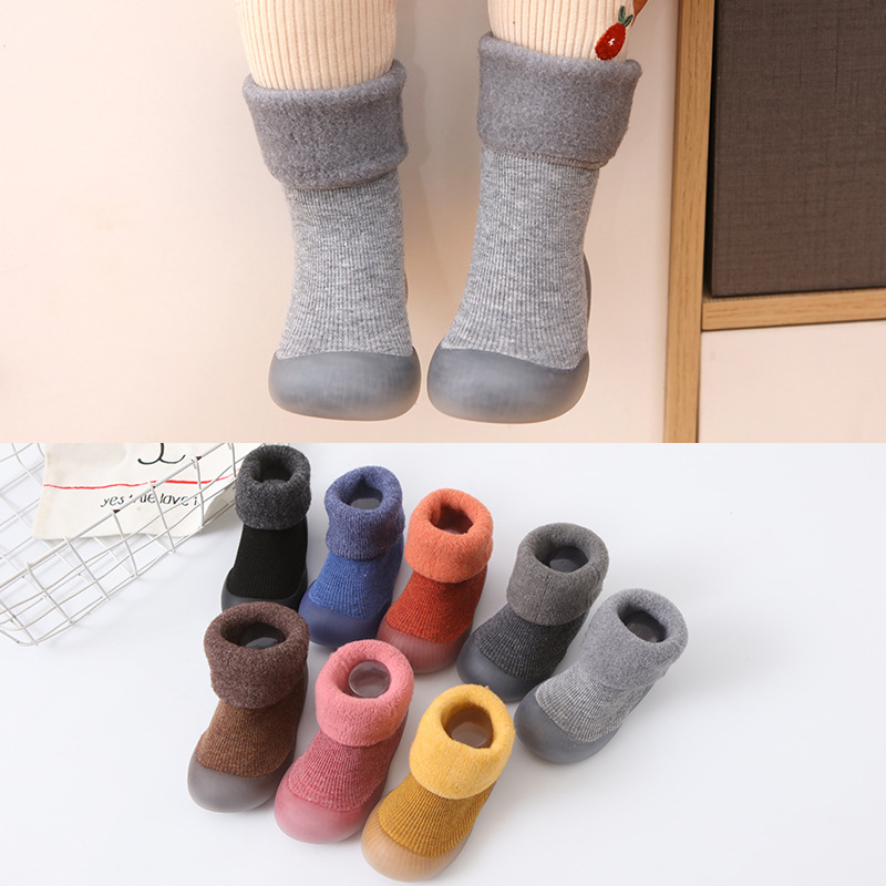 Autumn and Winter New Cashmere Baby Toddler Shoes Infant Soft Bottom Floor Shoes Children Sock Sneakers plus Velvet Warm Shoes