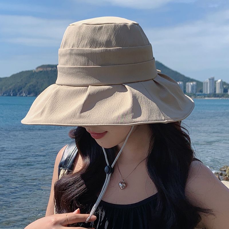 8181 Spring and Summer Korean Hat Women's Big Brim Pleated Bucket Hat Fashion All-Match Sun-Proof Sun Protection Hat Face-Showing Small Bucket Cap