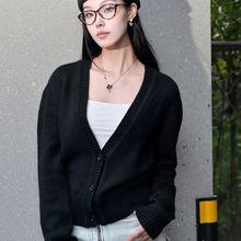 南油羊毛混纺长袖V领针织开衫2024年早春新款女式上衣高端女装