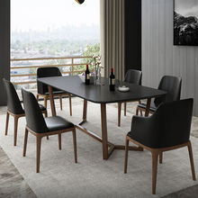 北欧火烧石餐桌椅组合现代简约实木长方形小户型家用餐厅桌椅饭