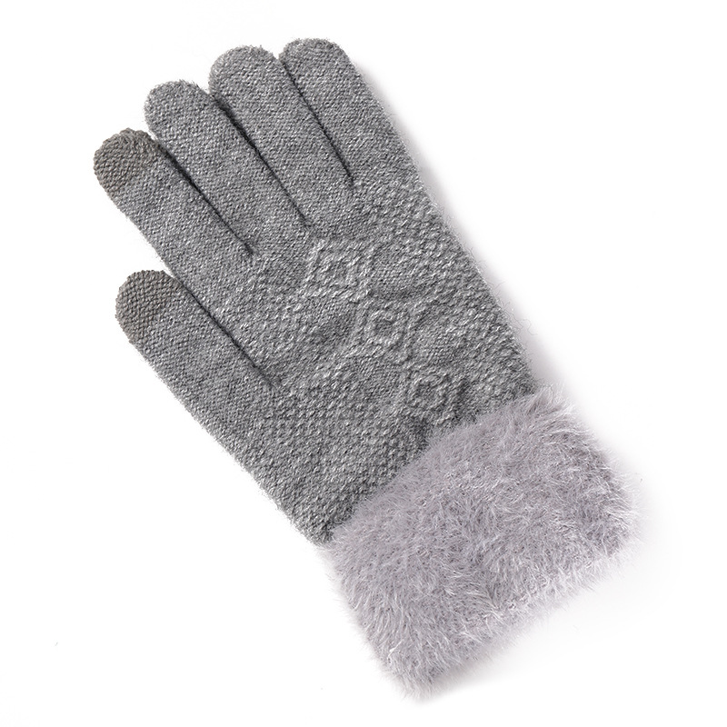 Women's Winter Gloves Fleece-Lined Thickened Wool Cycling Gloves Outdoor Cold-Proof Warm Gloves Touch Screen Knitted Gloves