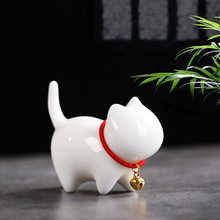 白瓷可爱猫咪茶宠小摆件功夫茶具配件日式简约禅意造景招财装饰