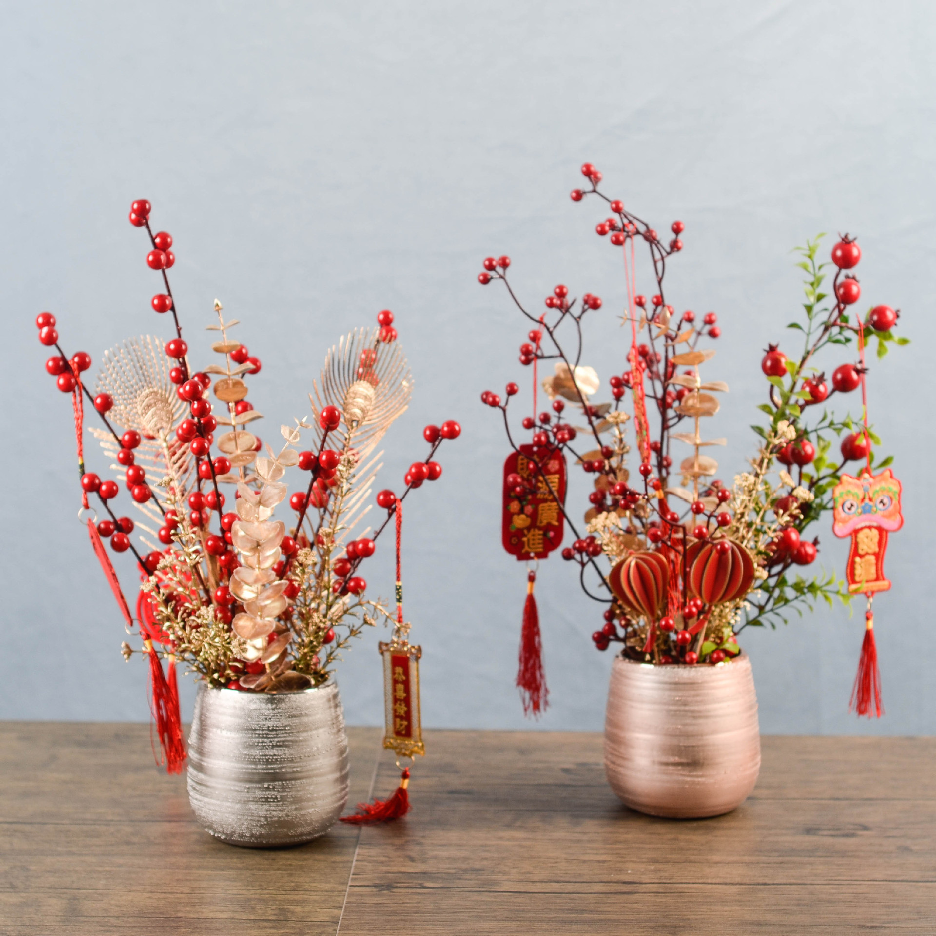 新年仿真果实 冬青红果红色系新年气氛盆栽 家居客厅商店桌面摆盆