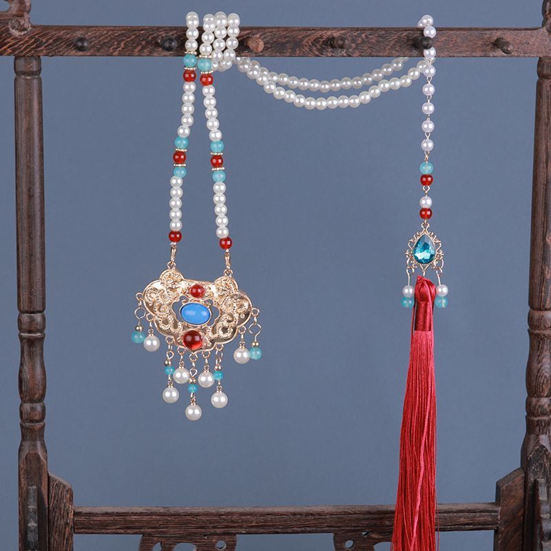 儿童汉服璎珞珍珠项圈女童古装配饰明宋唐制仙气古风项链原创饰品