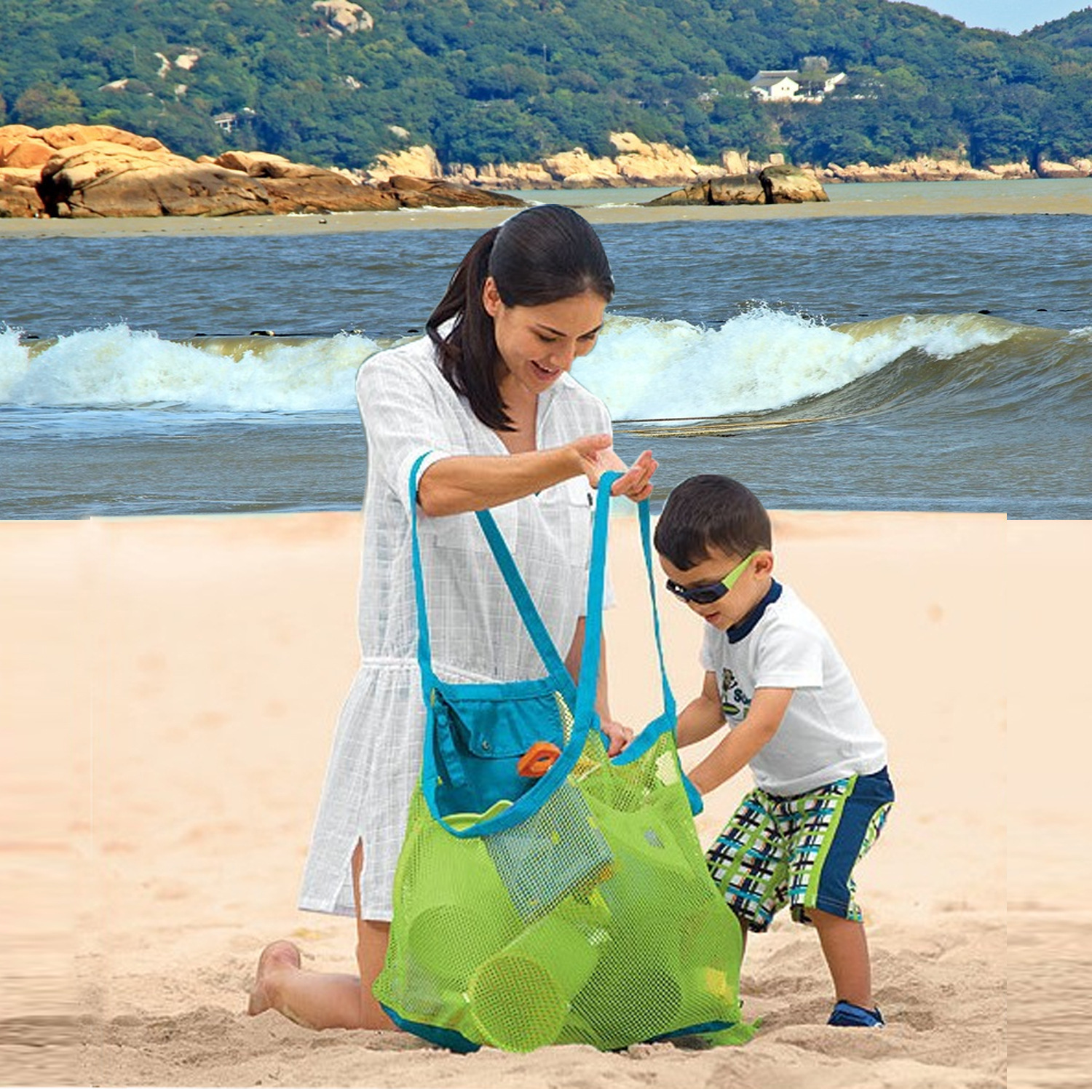 Beach Bag Children's Toys Fast Storage Bag Sand Digging Tools Sundries Storage Net Pocket Large Size Beach Bag