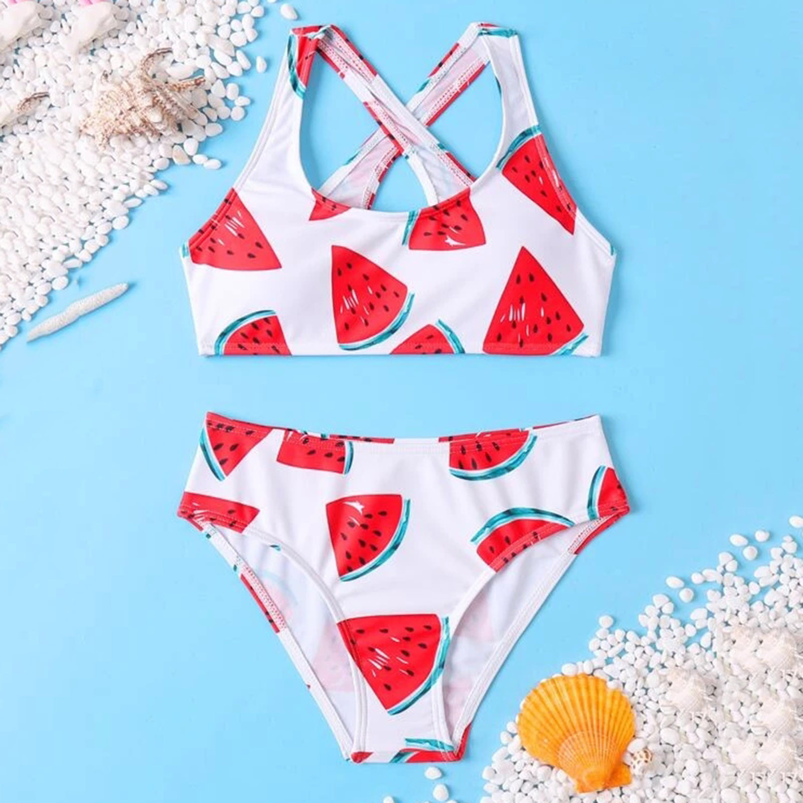 欧美跨境新款儿童泳衣 印花女孩泳装比基尼 可爱亲子三点式bikini