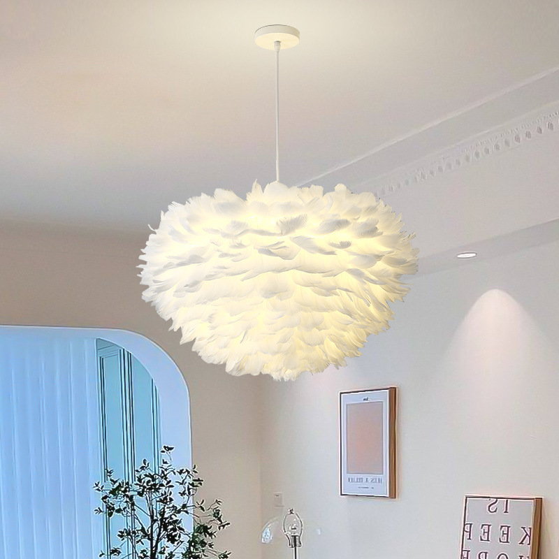 Cream Style Bedroom Feather Chandelier Modern Master Bedroom Lamp Room Lamp Ins Feather Lamp Princess Homeowner Lamp