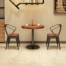 铁艺实木咖啡厅馆简约小圆桌椅组合酒吧奶茶店休闲圆形小桌子黄一