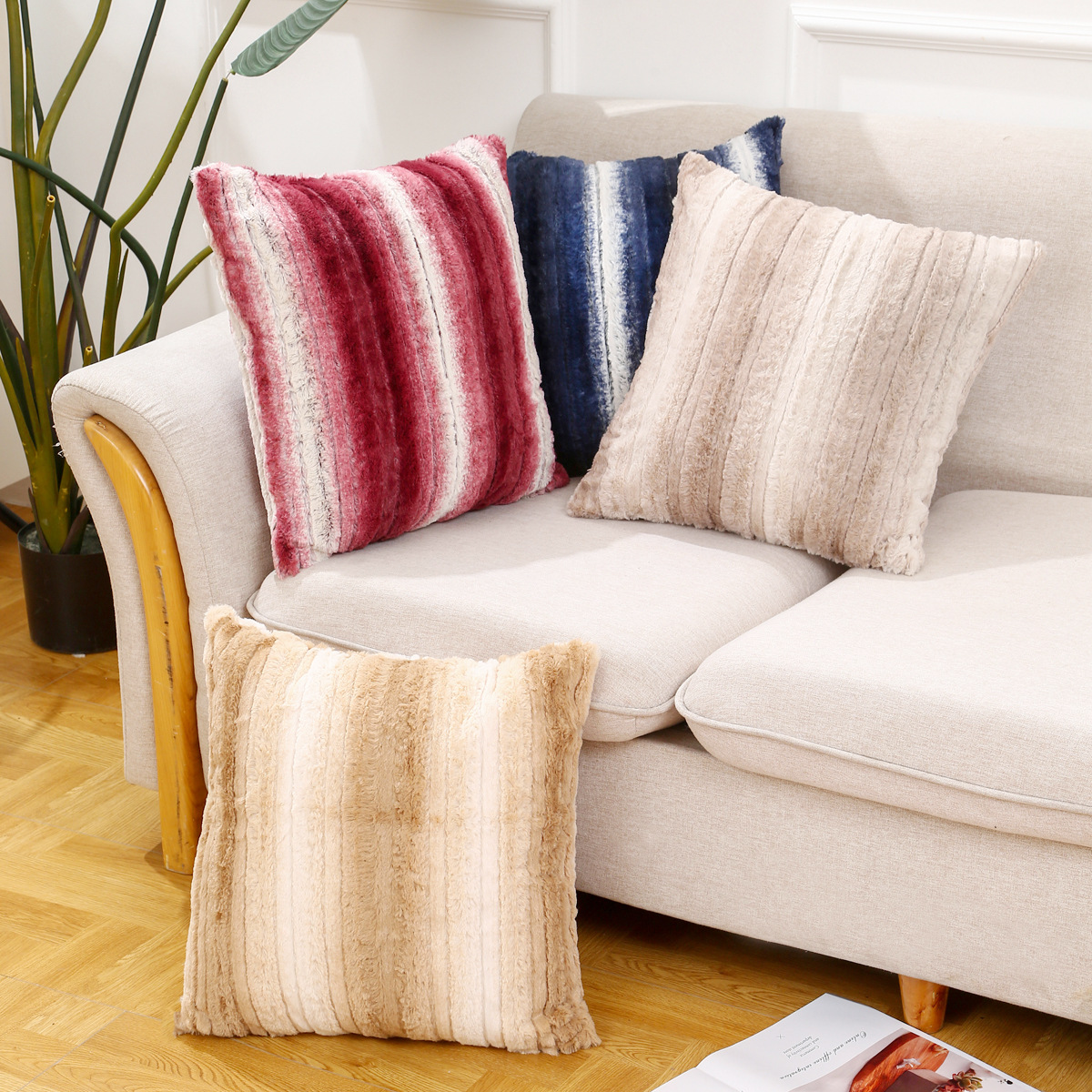 亚马逊新款扎染ins风毛绒抱枕秋冬皮草兔毛靠枕客厅沙发卧室靠枕