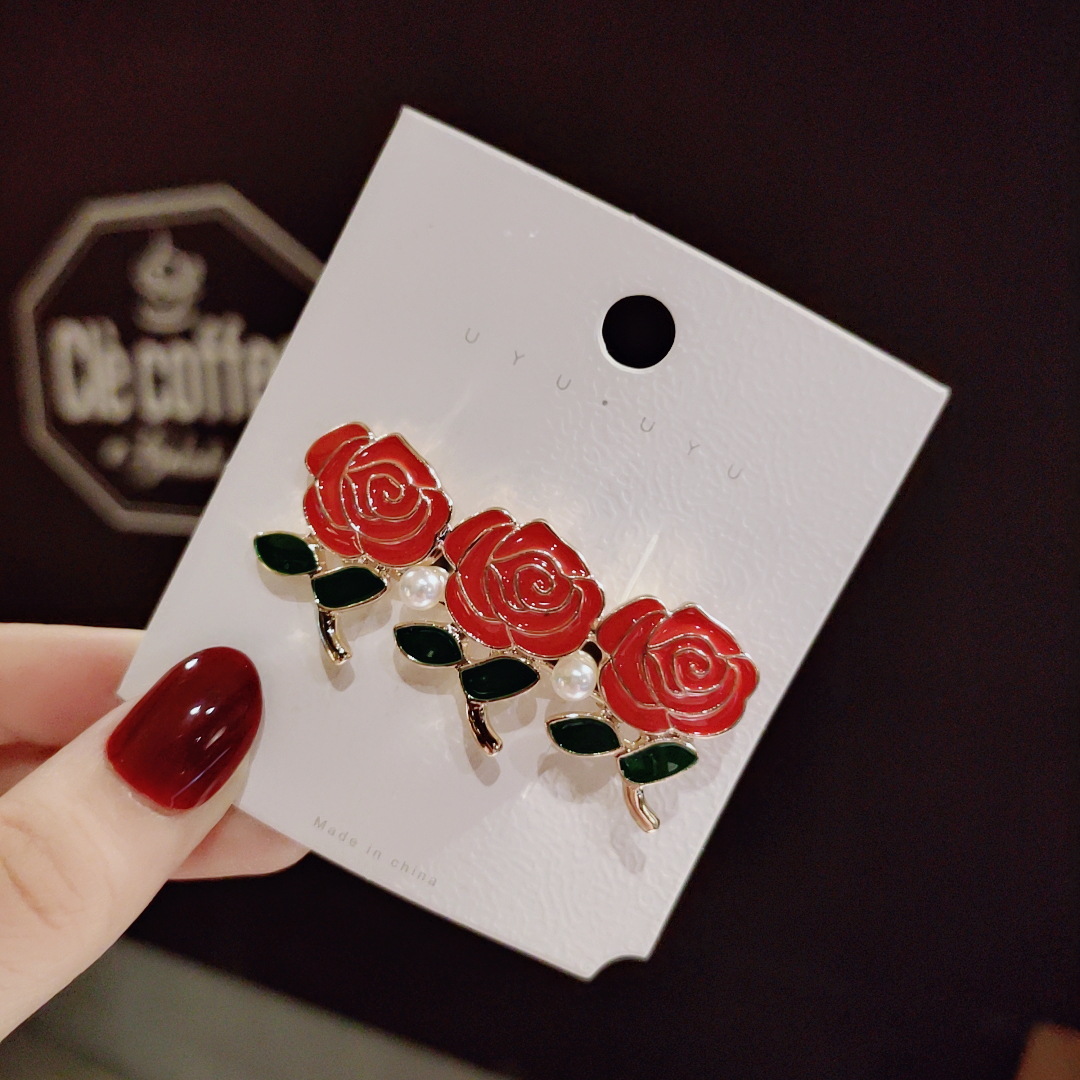 玫瑰花发夹爱心复古法式珍珠花朵发卡刘海夹少女一字夹发饰头饰女