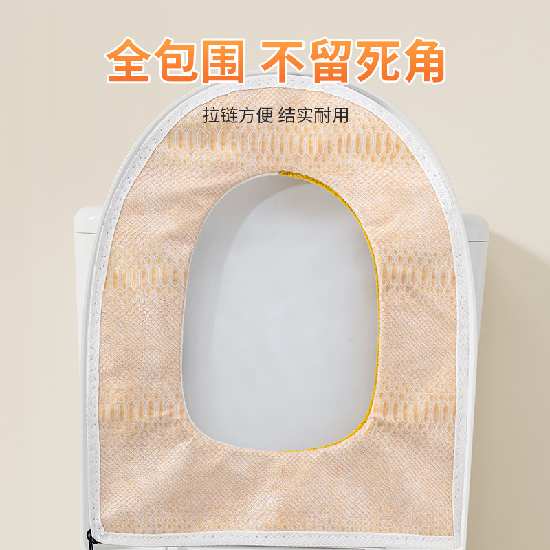 Toilet Mat Autumn and Winter Thickened Toilet Seat Cushion with Handle Household Plush Warm Zipper Toilet Seat Cushion