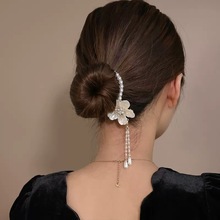 Pearl Rhinestone Hair Claw Clips Flower Horsetail Buckle Bun