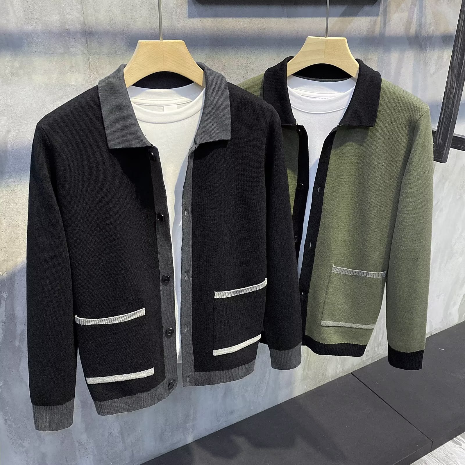 Stitching Contrast Color Knitted Coat Men's Spring and Autumn Lightly Mature Cardigan Sweater Loose Korean Style Ruan Shuai Sweater Generation Hair