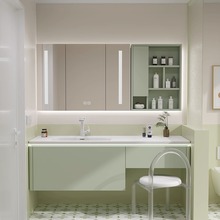 绿色小清新洗手洗脸盆浴室柜组合卫生间大尺寸可丽耐一体盆洗漱台