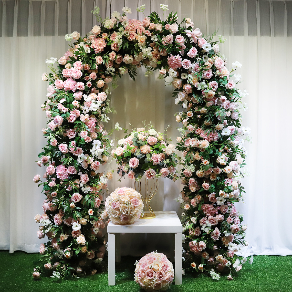 新款全花绢花双杆拱门开业婚礼庆典花门婚庆满花拱门婚庆幸福门