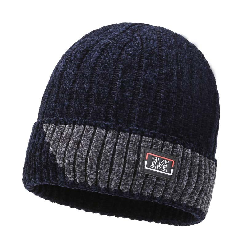 New Autumn and Winter Men's Knitted Hat Cold-Proof Sleeve Cap Fleece-Lined Warm Men's and Women's Earflaps Cap Woolen Cap