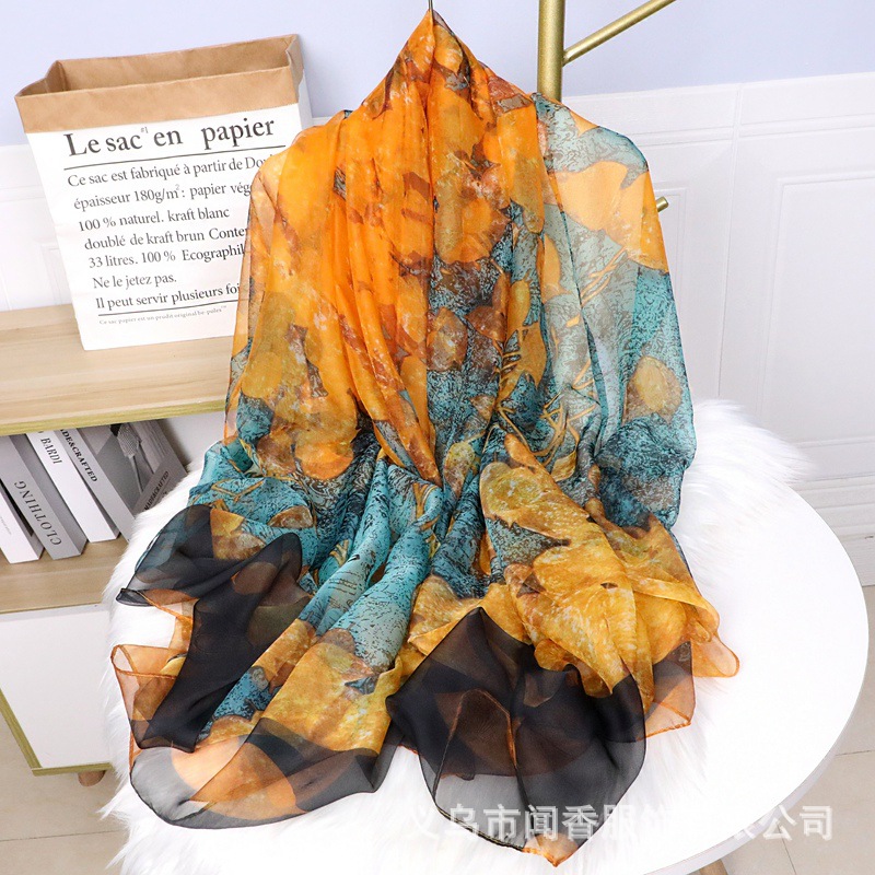 2022 New Sunscreen Thin Silk Scarf Female All-Matching Sun-Proof Shawl TikTok Hot Sale Sun Protection UV Protection Large Gauze Scarf