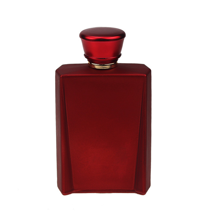 大红色100毫升长方形玻璃香水瓶 红色盖弧形瓶身大空瓶婚庆伴手礼
