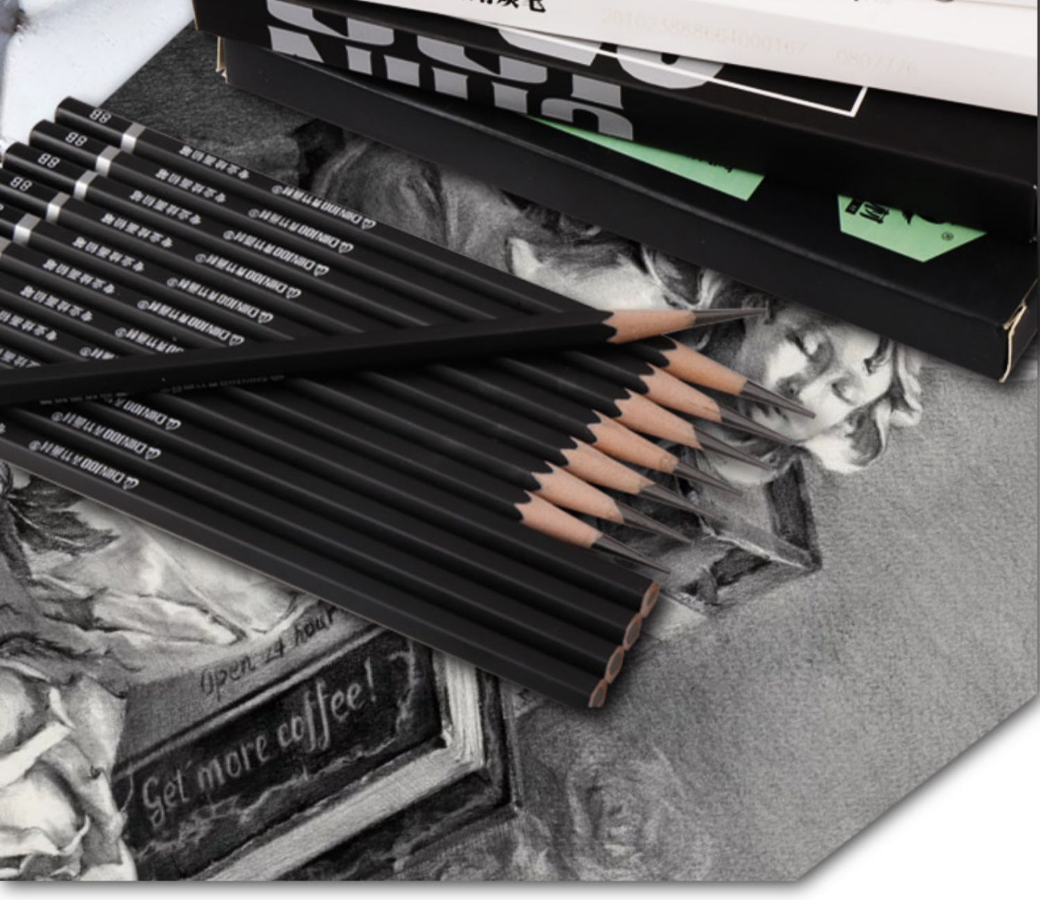 青竹炭笔流光白金典黑碳笔软性中硬性素描速写初学者美术学生艺考