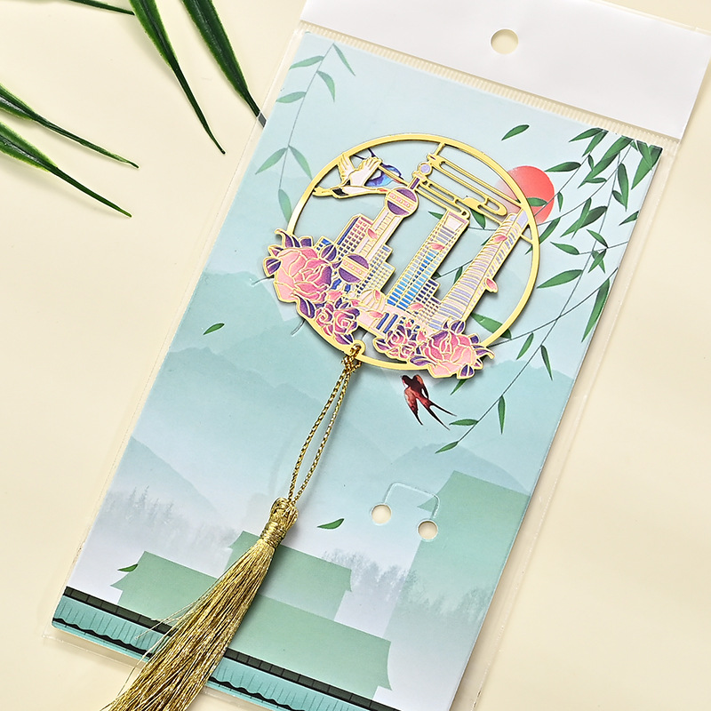 Cultural Creative National Style Bookmark West Lake Oriental Pearl Scenic Spot Metal Bookmark Tourist Scenic Spot Souvenir Ruler Spot